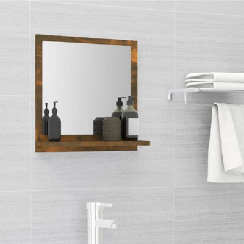 Image of Vidaxl Bathroom Mirror Smoked Oak 40X10.5X37cm Engineered Wood, Brown 815633