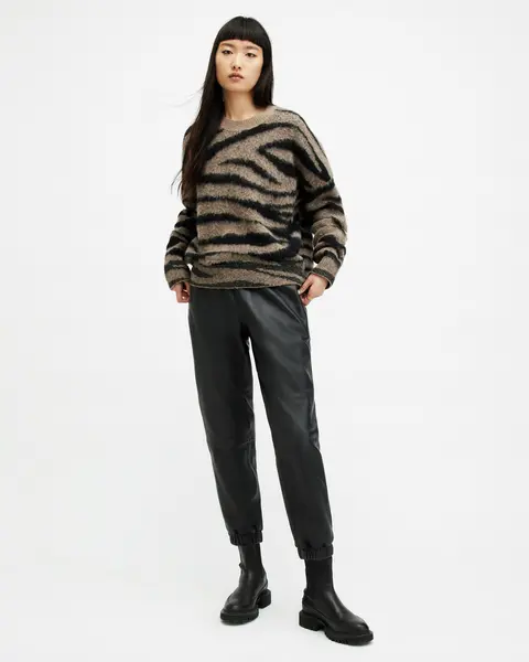 image of AllSaints Jen Mid-Rise Leather Jogger Trousers