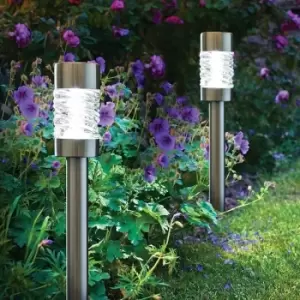 image of Martello Outdoor Solar LED Stake Light - Brushed Stainless Steel - Set of 4