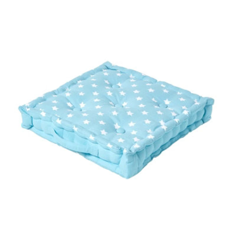 Image of Homescapes Cotton Blue Stars Floor Cushion, 40 X 40 Cm