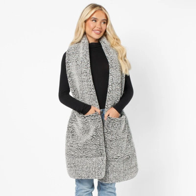 Image of OHS OHS Teddy Fleece Scarf Long Thermal Soft Pockets Hand Neck Warmer Marl in Charcoal Charcoal One Size Unisex 5027434165148