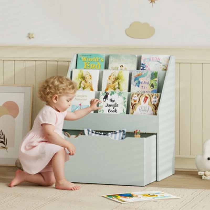 Image of Aiyaplay Kids Bookcase W/ 3 Tier Shelves, Drawer, For Bedroom, Nursery, Green 311-075V81GN