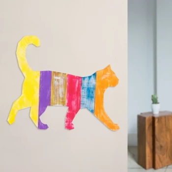 Image of Cat 1 - Multicolor Multicolor Decorative Wooden Wall Accessory
