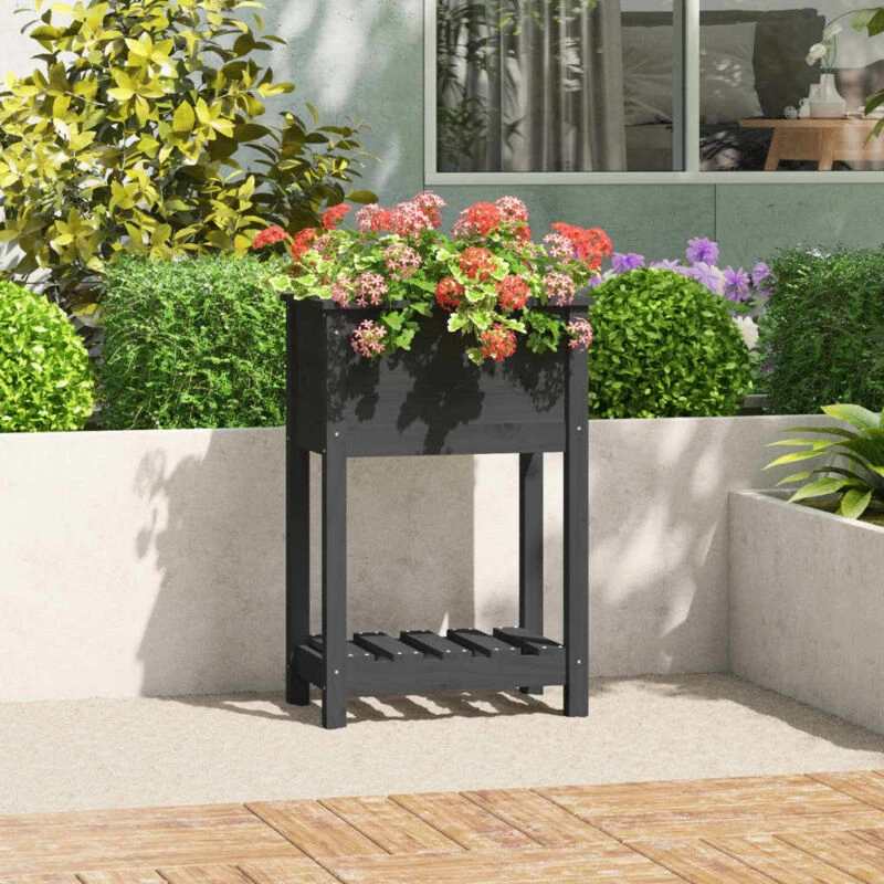 Image of VIDAXL Planter with Shelf Grey 54x34.5x81cm Solid Wood Pine Vidaxl 823754