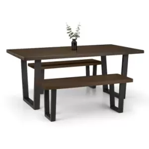 image of Julian Bowen Brooklyn Table And 2 Benches Set Dark Oak