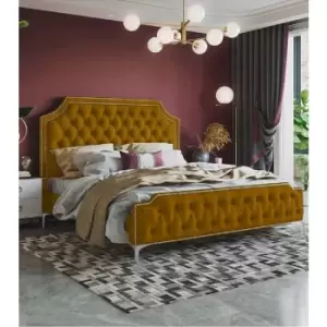 Image of Gaia Upholstered Beds - Plush Velvet, Double Size Frame, Mustard - Mustard