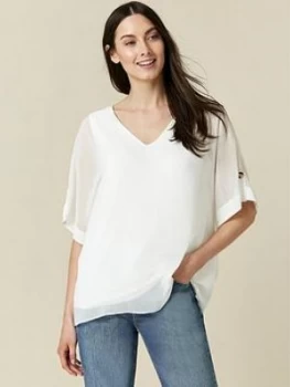 Image of Wallis Tab Sleeve Overlayer Top - Ivory, Size XL, Women