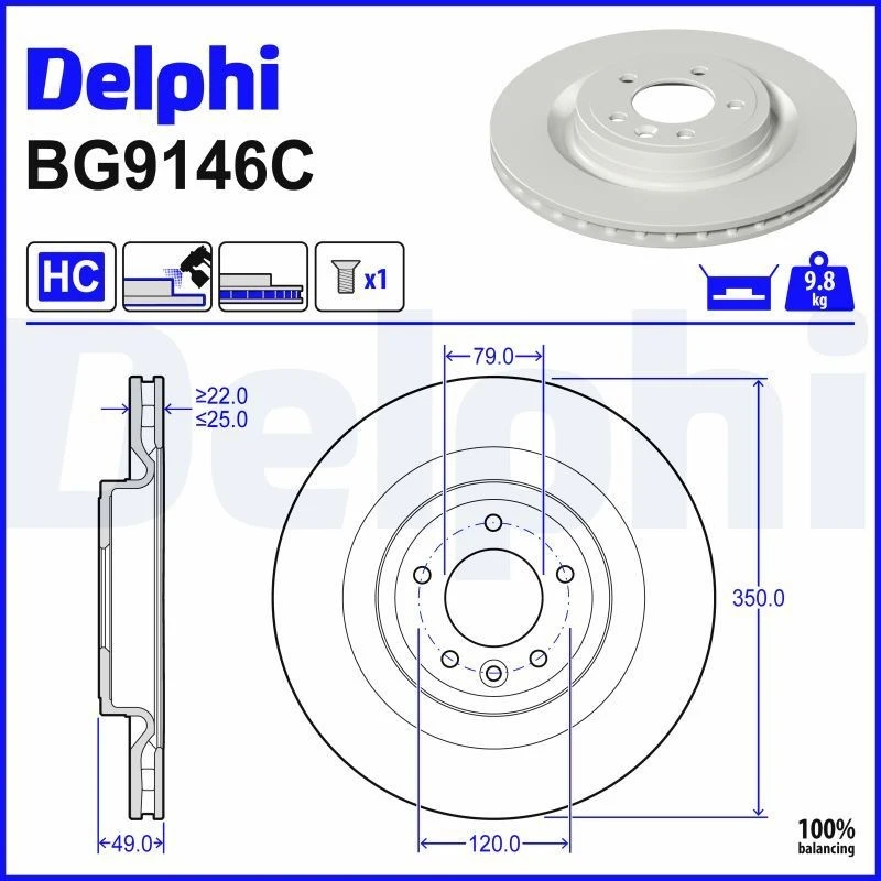 Image of DELPHI Brake disc DELPHI BG9146C