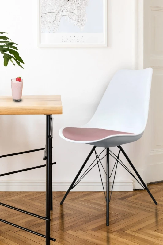 Image of Fusion Living Soho Plastic Dining Chair With Black Metal Legs White & Blush Pink FL3643