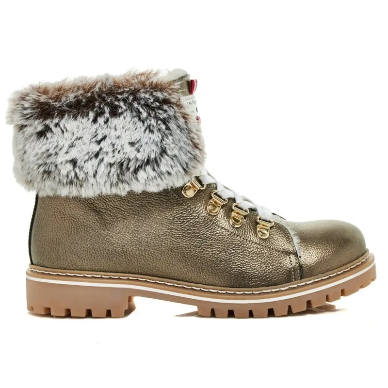 Image of LES TROPEZIENNES PAR M.BELARBI Lacen Mountain Ankle Boots in Leather with Faux Fur bronze Women 36 (3.5);41 (7);39 (5.5 to 6);38 (5);37 (4)