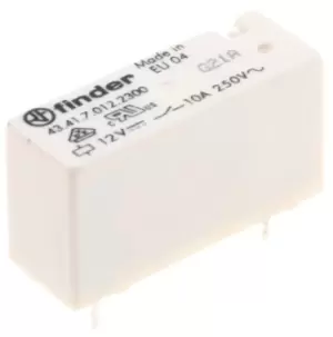 image of Finder, 12V dc Coil Non-Latching Relay SPNO, 10A Switching Current PCB Mount Single Pole, 43.41.7.012.2300