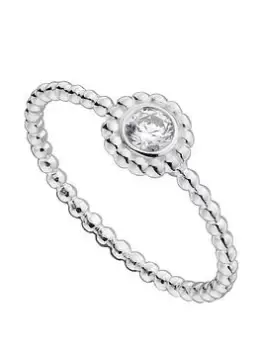 image of The Love Silver Collection Sterling Silver Dainty Beaded Dress Ring, One Colour, Size L, Women