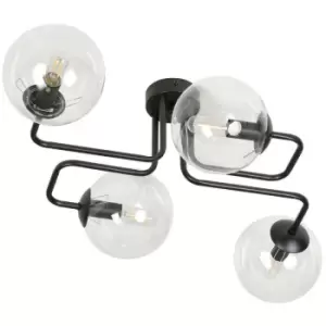 Image of Emibig Brendi Black Globe Multi Arm Semi Flush Ceiling light with Clear Glass Shades, 4x E14