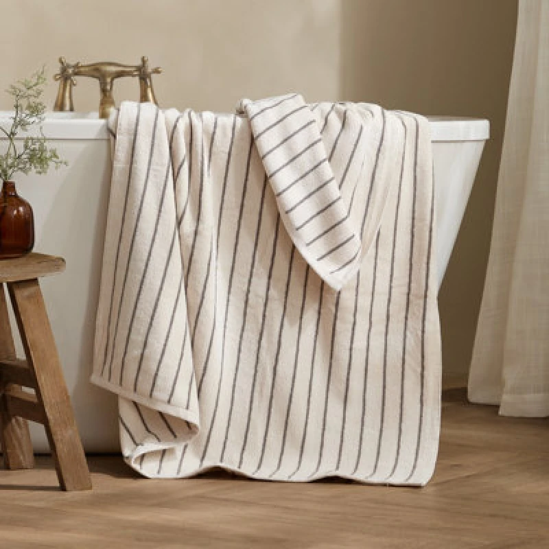 Image of Yard Hebden Narrow Striped 100% Cotton Bathroom Towel in Light Brown Light Brown Unisex
