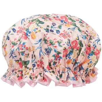 image of The Vintage Cosmetic Company Shower Cap - Pink Floral Satin