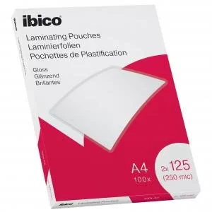 image of Ibico Gloss A4 Laminating Pouches 250 Micron Crystal clear Pack 100