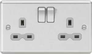 Image of KnightsBridge 13A 2G DP Switched Socket with Grey Insert - Rounded Edge Brushed Chrome