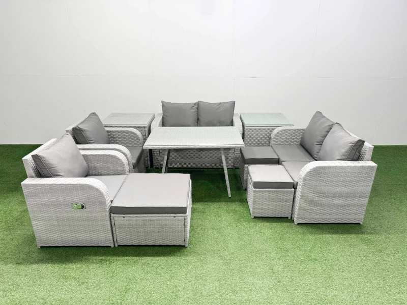 Image of Fimous 9 Seater Rattan Garden Furniture Sets Outdoor Love Sofa Set in Light Grey Light Grey Unisex