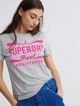 Image of Superdry Neon Classic Real T-Shirt - Grey, Size 8, Women