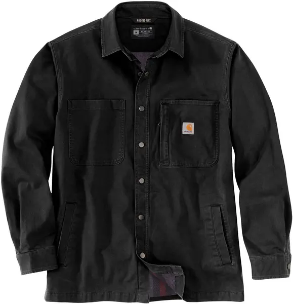Image of Carhartt Fleece Lined Snap Front Shirt, black, Size XL