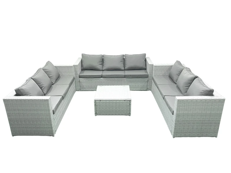 Image of Fimous Rattan Garden Outdoor Furniture Set 9 Seater Rattan Garden Sofa Set Light Grey Mixed Light Grey