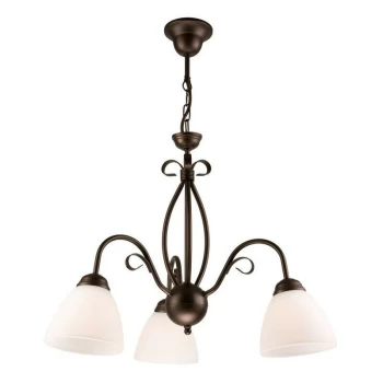 image of Lamkur Lighting - Adelle Multi Arm Pendant Ceiling Light With Glass Shades, Brown, 3x E27