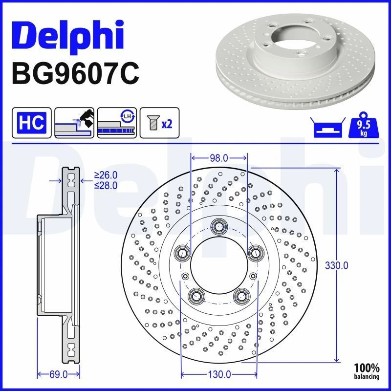 Image of DELPHI Brake disc DELPHI BG9607C