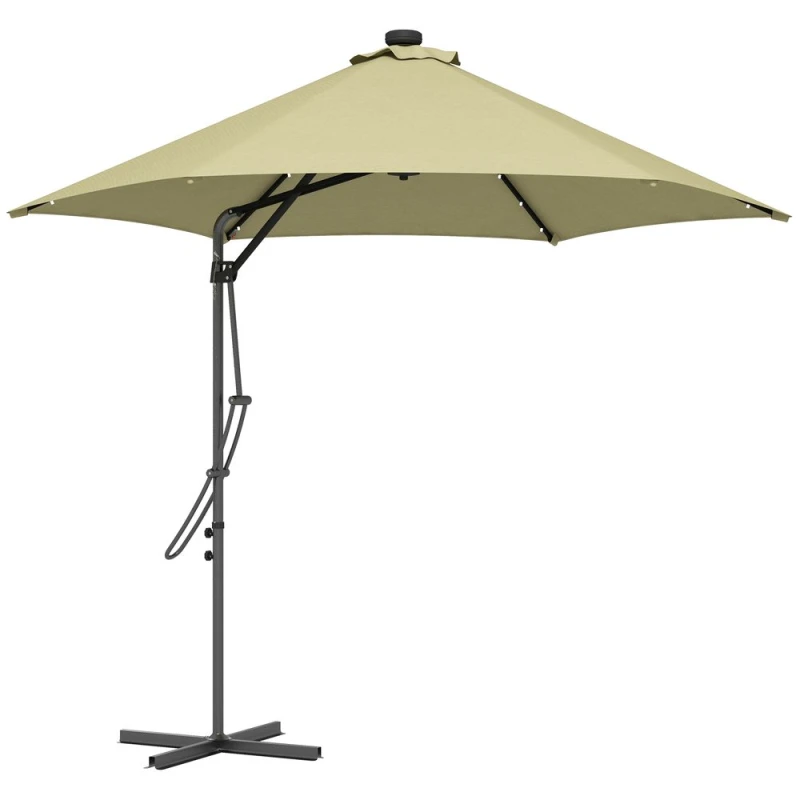 Image of Outsunny 3(m) Cantilever Garden Parasol Umbrella with Solar LED and Cover, Beige, Cream 84D-266V00BG