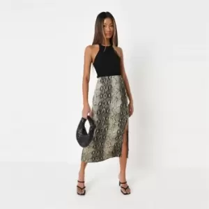 Missguided Midi Slip Skirt Satin Co Ord Snake - Grey