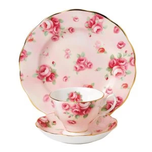 image of Royal Albert 100 years 1980 rose blush 3 piece set Pink