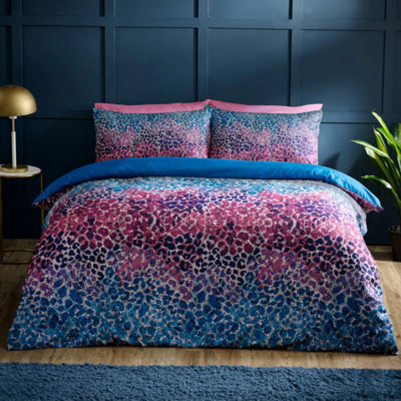 Image of Catherine Lansfield Satin Animal Print Double Duvet Cover Set With Pillowcases Teal