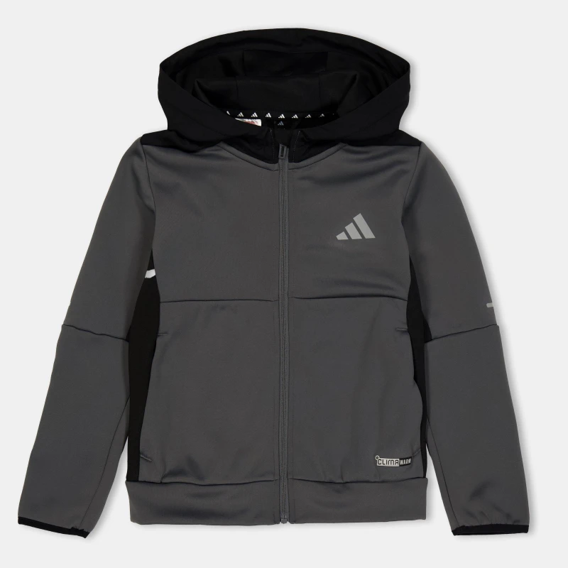 Image of adidas Kids Clima Full-Zip Hooded Tracksuit Top Grey male 7-8 Years
