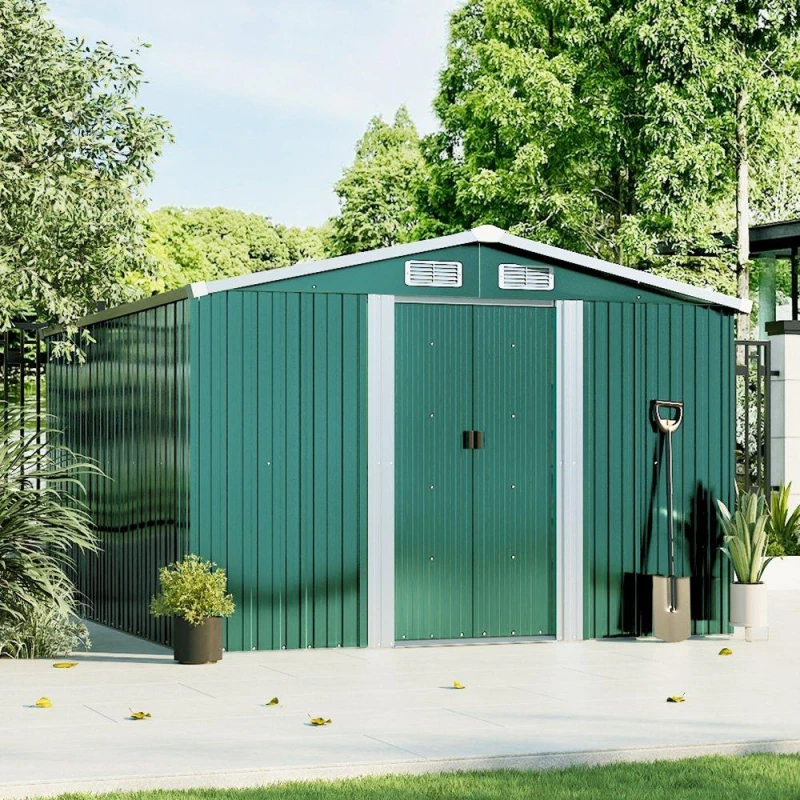 Image of Breeins Outdoor 10x8fts Metal Storage Shed Green Green L