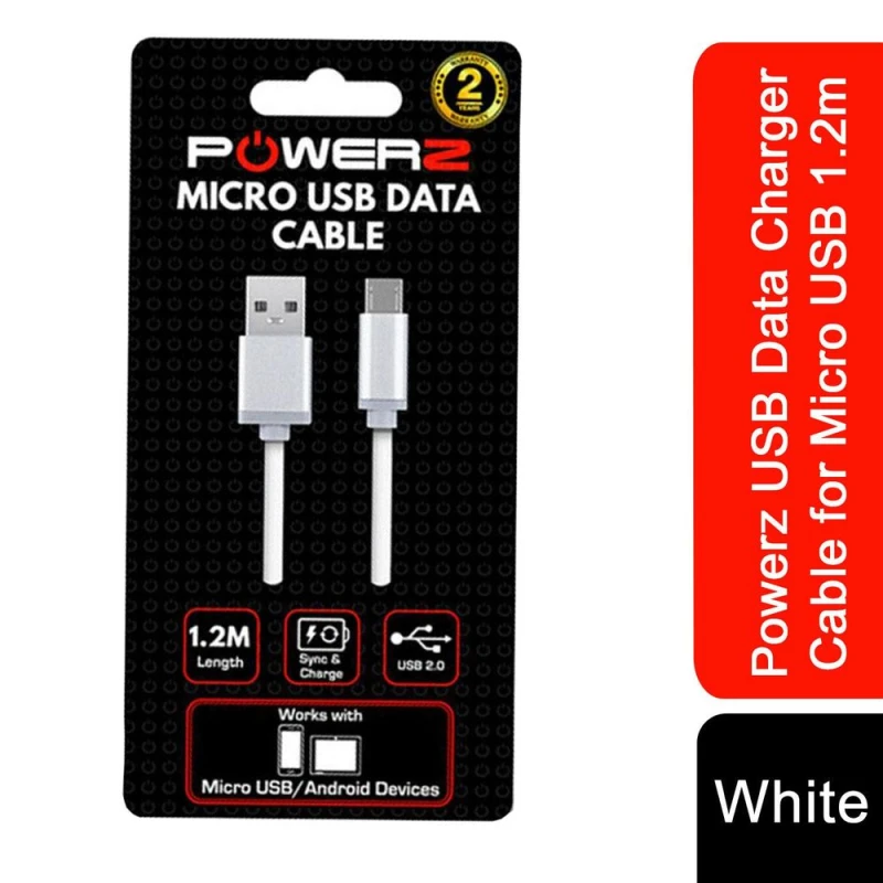 Image of Powerz USB 'Data Charger Cable' for Micro USB 1.2m White White unisex