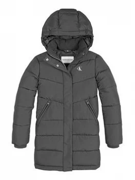Image of Calvin Klein Jeans Girls Relaxed Long Coat - Black, Size 14 Years, Women