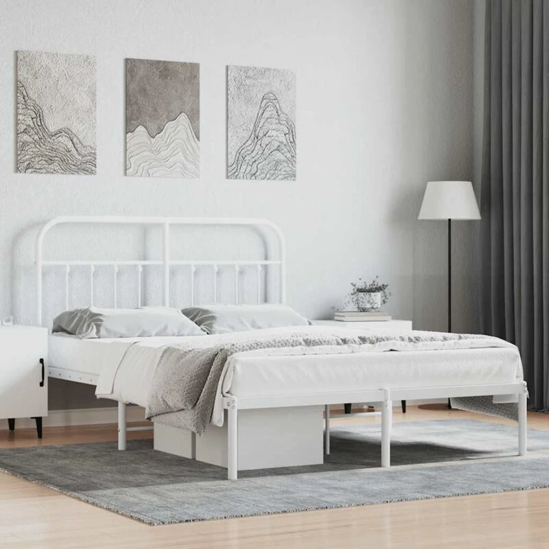 Image of VIDAXL Metal Bed Frame without Mattress with Headboard White 135x190cm Vidaxl 8720845881696