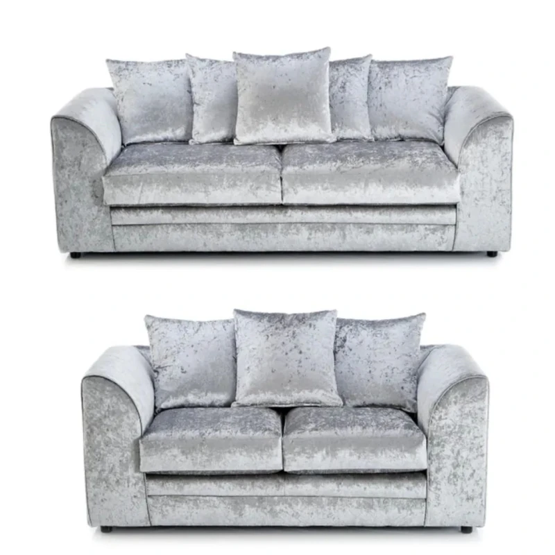 Image of LUXURY LIFE Dylan Crushed Velvet Fabric Sofa Set Silver