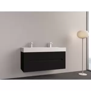 image of 1200mm Black Wall Hung Double Vanity Unit with Basin - Morella