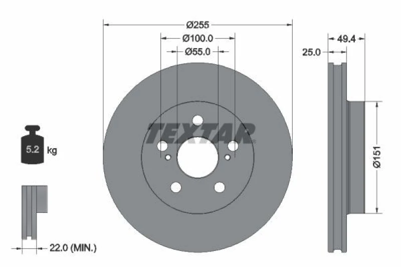 Image of Brake disc TEXTAR 92301703