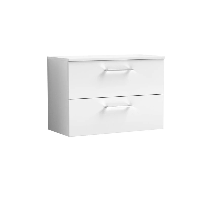 Image of Balterley Level 800mm Wall Hung 2 Drawer Vanity Unit with Worktop - Gloss White White Unisex