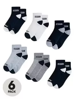 Image of Levis Boys 6 Pack Batwing Mid Cut Socks - Blue Size 4-5 Years
