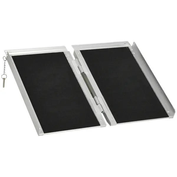 Image of HOMCOM Textured Aluminum Folding Wheelchair Ramp, 61 x 72cm Portable Threshold Ramp, for Doorways, Home, Steps, Stairs