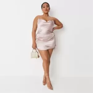 image of Missguided Plus Satin Cowl Neck Ruched Mini Dress - Neutral