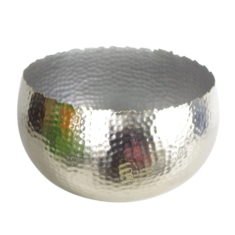 Image of Leaf Leaf Large Metal Planter Bowl 32 x 20cm Hammered Silver Colour - Curvy Edge Silver