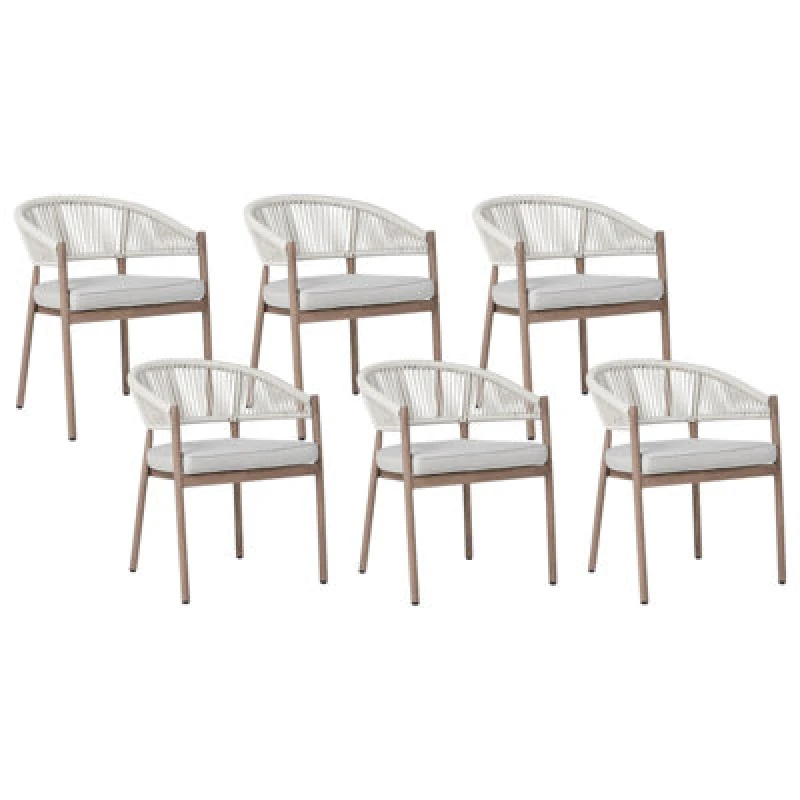 Image of Beliani Set Of 6 Garden Chairs With Cushions Flavia Metal White