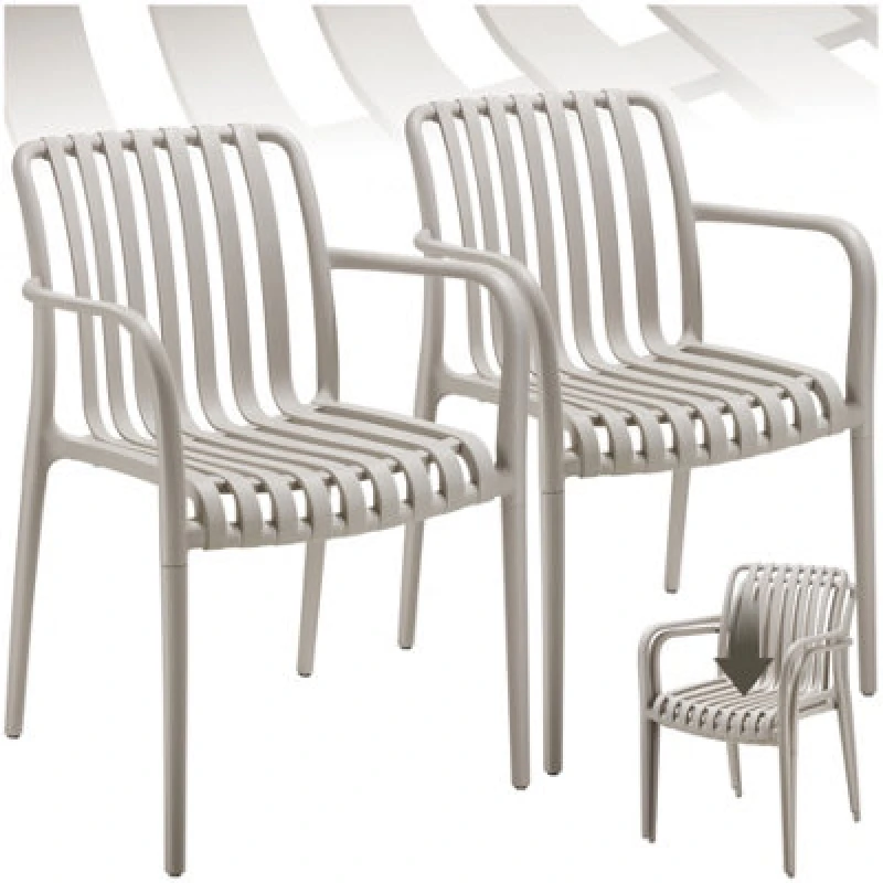 Image of Tectake Garden Chairs Alcudia - Weather-Resistant, Durable And Long-Lasting Plastic - Taupe - Set Of 2
