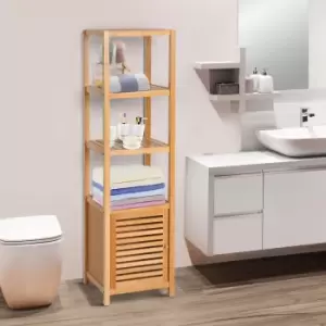 Image of 140cm Freestanding Bamboo Storage Unit With 3 Shelves And Cupboard