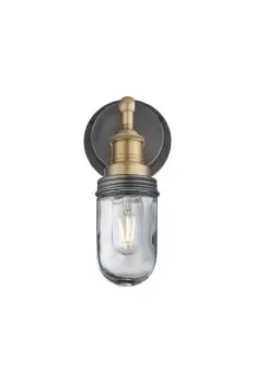 Image of Brooklyn Outdoor & Bathroom Wall Light, Brass Holder, Pewter Ring
