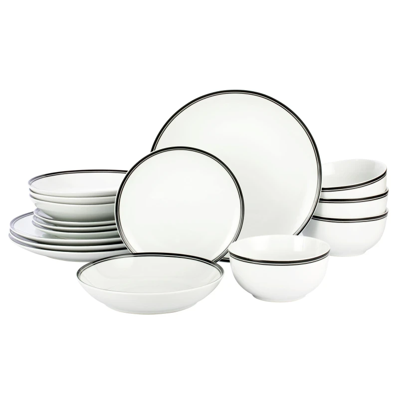 Image of Waterside 16pc St Ives Stripe Dinner Set - Black Dinner Sets One Size Multi 39342699000