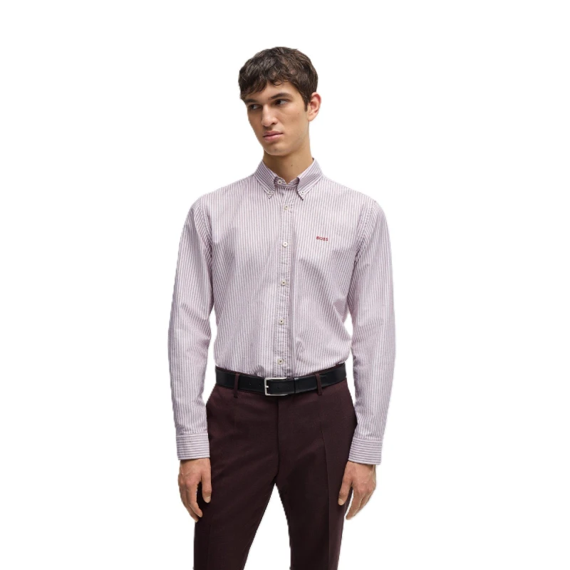 Image of Boss Mens Roan Long Sleeve Oxford Shirt Dark Red male L